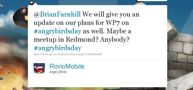 Angry Birds might come to Windows Phone 7 as well, tweets developer