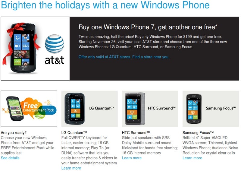 Microsoft and AT&amp;T go BOGO on Windows Phone 7 devices, but only in stores