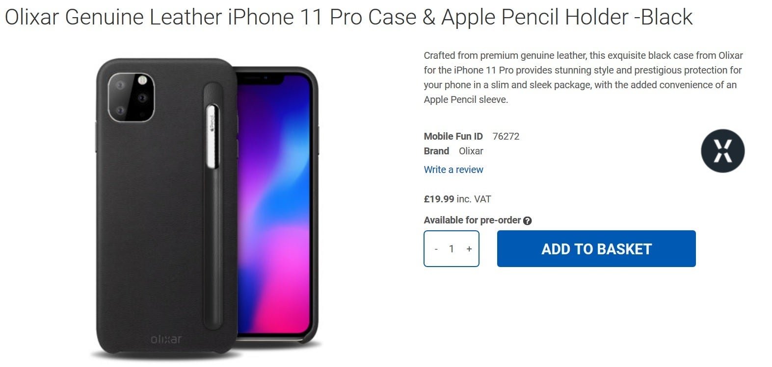 Case render for the Apple iPhone 11 Pro; note the sleeve for the Apple Pencil - Case render suggests that Apple will offer a new accessory for the 2019 iPhones