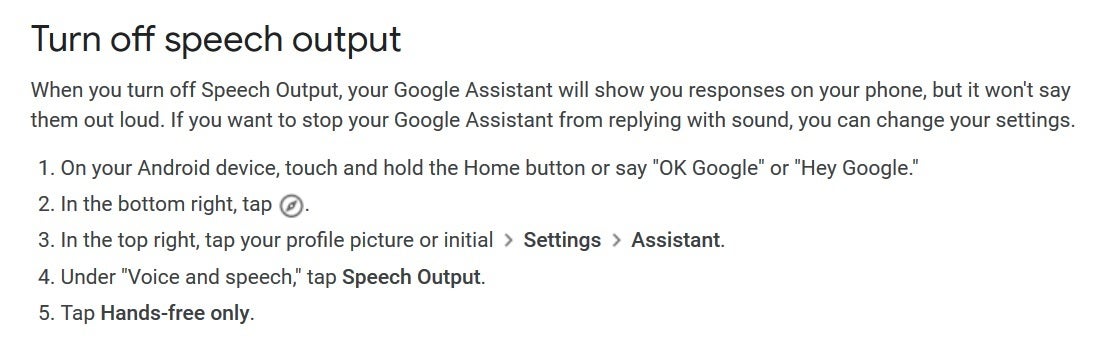 Google updates the support page for Google Assistant; note that these directions are missing one step. Use the directions as written in the story - Android users can now silence Google Assistant