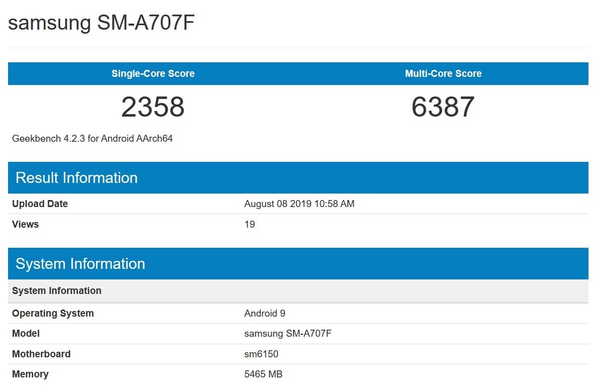 The Samsung Galaxy A70s is benchmarked on Geekbench - Samsung's first phone equipped with a 64MP camera is a step closer to reality