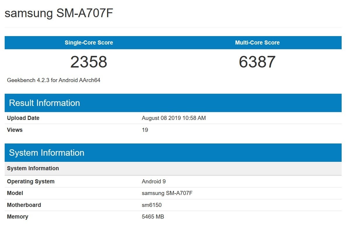 The Samsung Galaxy A70s is benchmarked on Geekbench - Samsung&#039;s first phone equipped with a 64MP camera is a step closer to reality