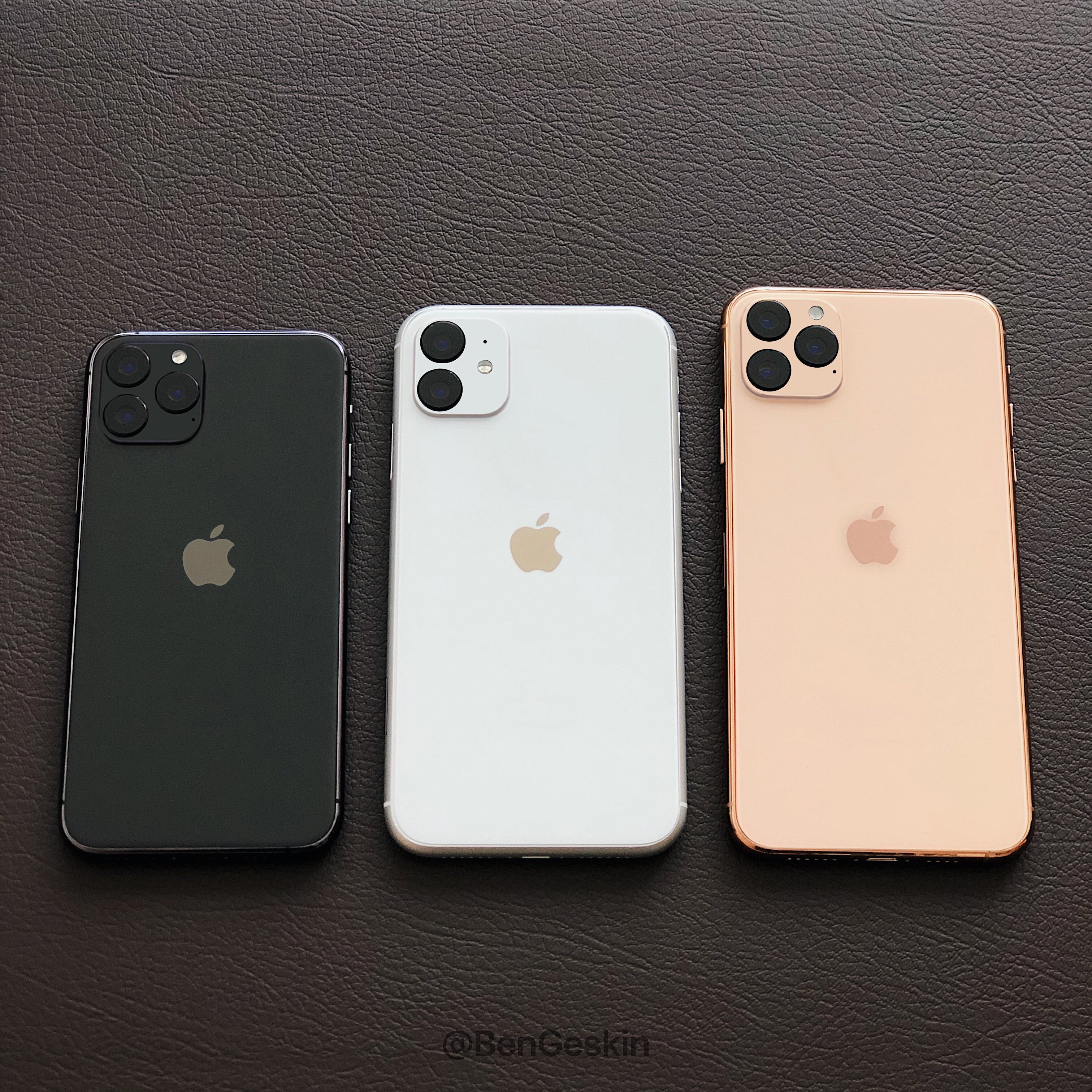 Mockups of the 2019 Apple iPhone line with centered Apple logo on the back - New camera module forces Apple to make a change to the new iPhones that everyone will notice