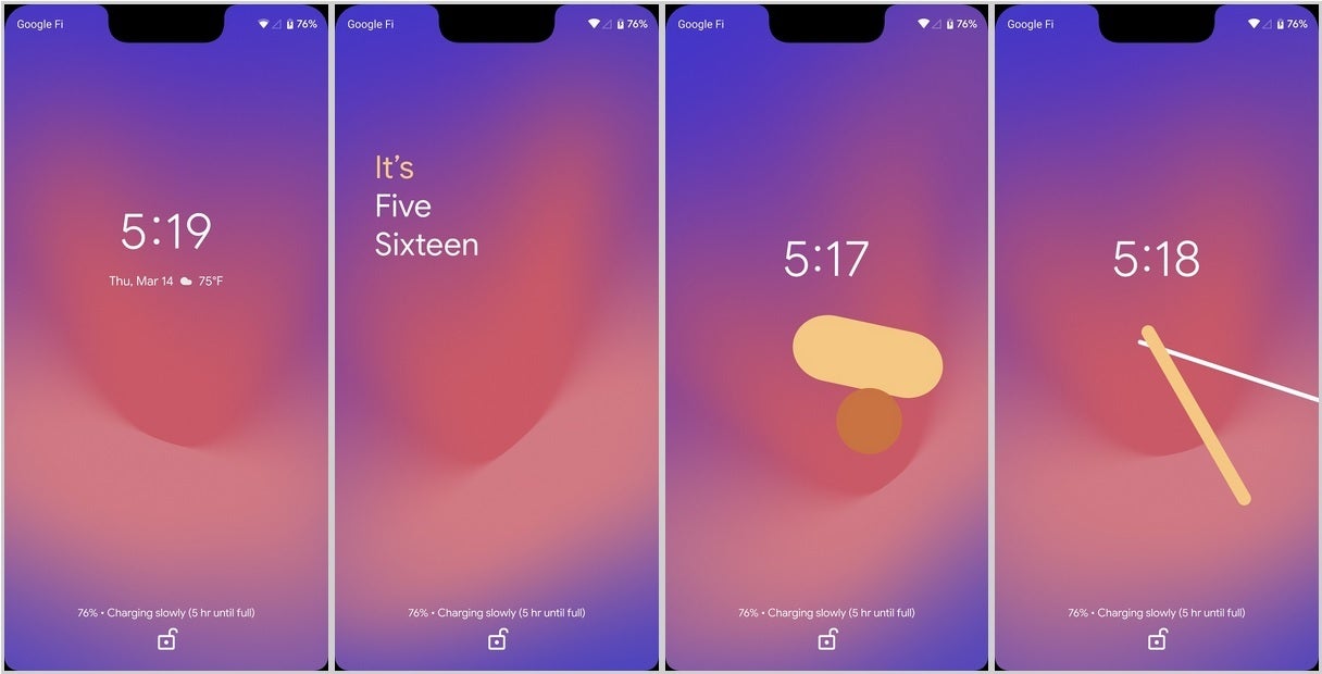 Clock themes Digital, Text, Bubble and Stretch - Pixel users will soon be able to customize their phone