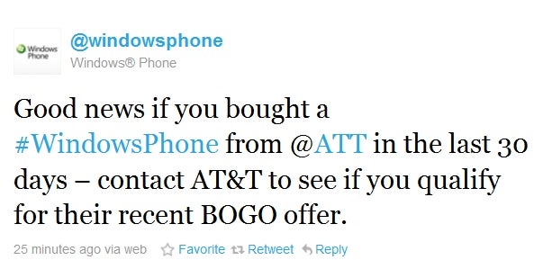 Bought your WP7 device from AT&T before the in-store BOGO offer? You still qualify