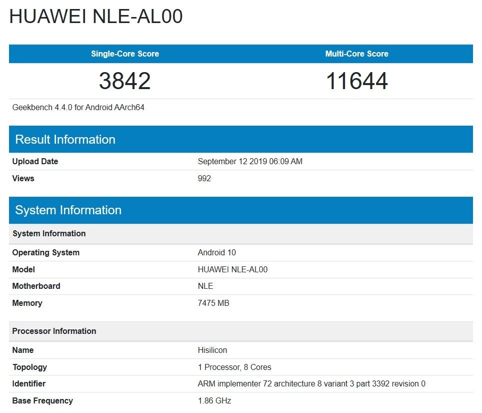 Mysterious Huawei device running the Kirin 990 chipset is benchmarked - Mystery Huawei device surfaces on Kirin 990 SoC benchmark; chip still falls short of A13 Bionic