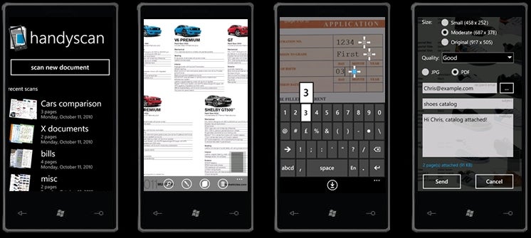 Handyscan makes your Windows Phone 7 device a mobile document scanner