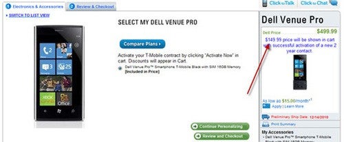 This web page, showing a December 14th launch of the Dell Venue Pro at T-Mobile, was taken down by the manufacturer - December 14th launch teased for the Dell Venue Pro at $150