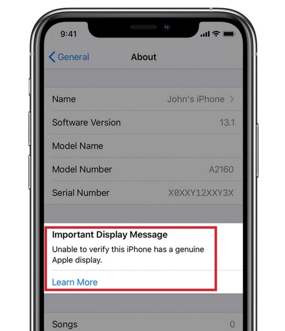 Apple will alert you if your new iPhone cannot verify the authenticity of a display replacement - Apple warns 2019 iPhone owners not to use third party displays