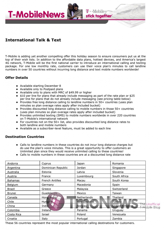 T-Mobile to introduce 'International Talk &amp; Text' plan