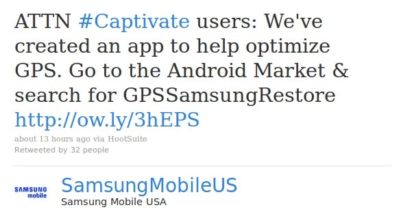 Samsung posts a new GPS fix for the Samsung Captivate and Samsung Vibrant on Android Market