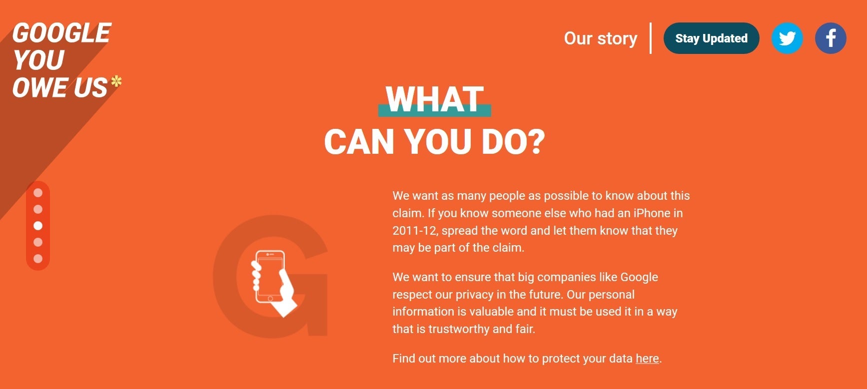 The plaintiffs' website explains what Apple iPhone users can do - If you used an Apple iPhone in the U.K., Google might be forced to pay you up to $926