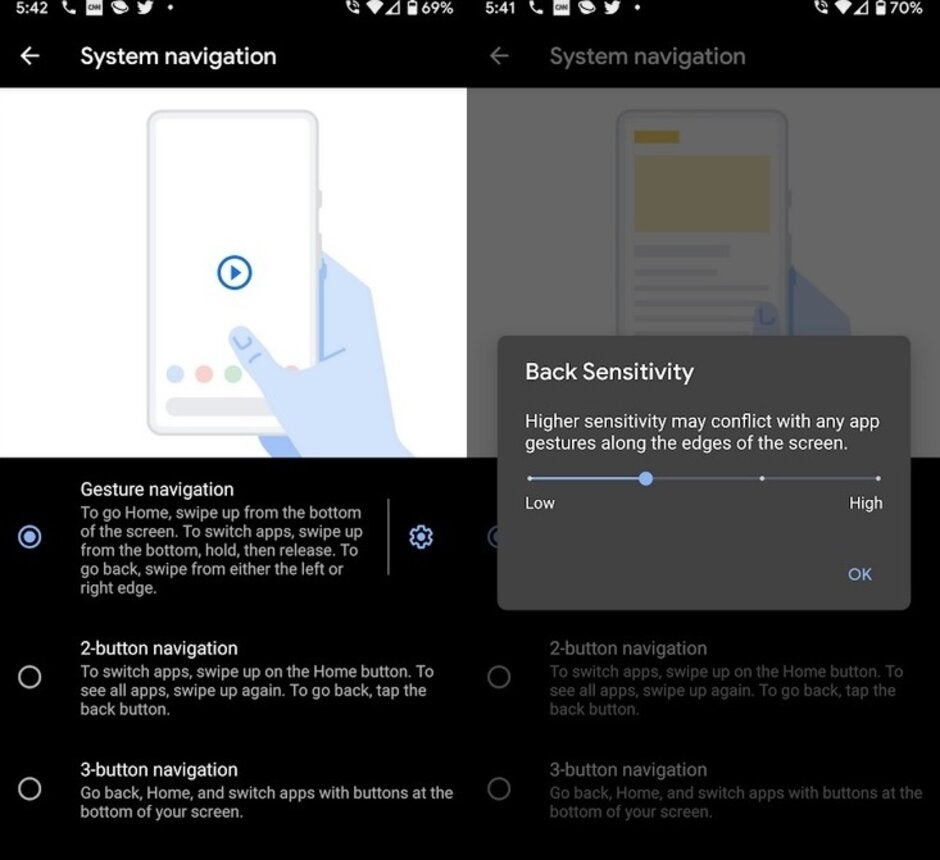 Gesture option on Android 10 allow users to customize the sensitivity of the Back gesture - Google forces manufacturers to hide their own gesture navigation setups in Android 10
