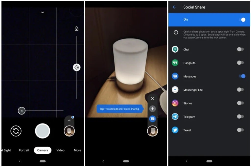 Screenshots from version 7.1 of the Google Camera app - Version 7.1 of the Google Camera app leaks with Social Share and more