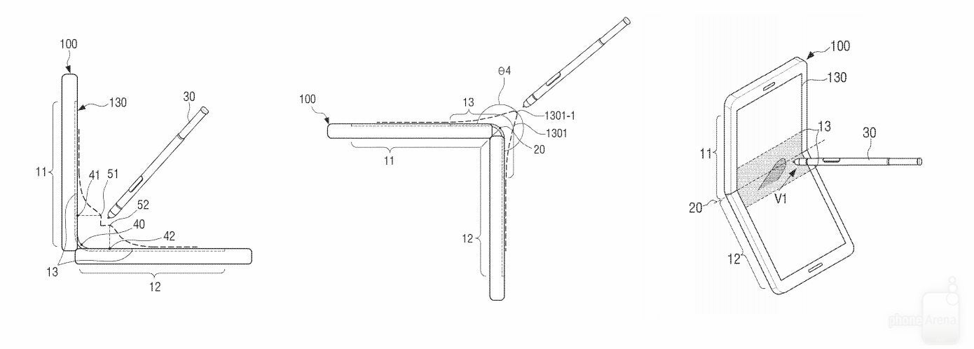 Different use cases of the S Pen with a foldable device - Samsung patent shows a foldable display that works with the S Pen