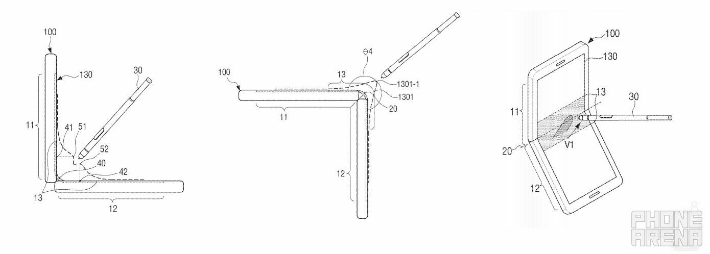 Different use cases of the S Pen with a foldable device - Samsung patent shows a foldable display that works with the S Pen