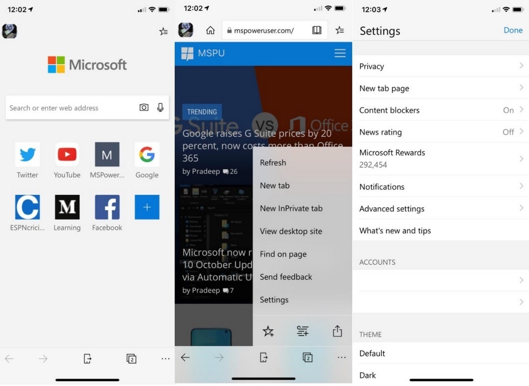 The Microsoft Edge browser app in Test Flight syncs its Dark mode with the setting in iOS 13 - Dark mode support, Tracking Prevention added to Microsoft Edge beta on iOS