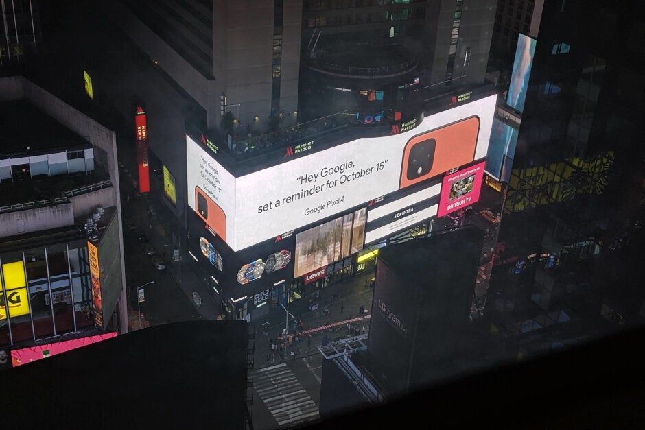 Google Pixel 4 promotional banner in Times Square, New York City - Google Pixel 4 will reportedly be much cheaper than Pixel 3 in Europe