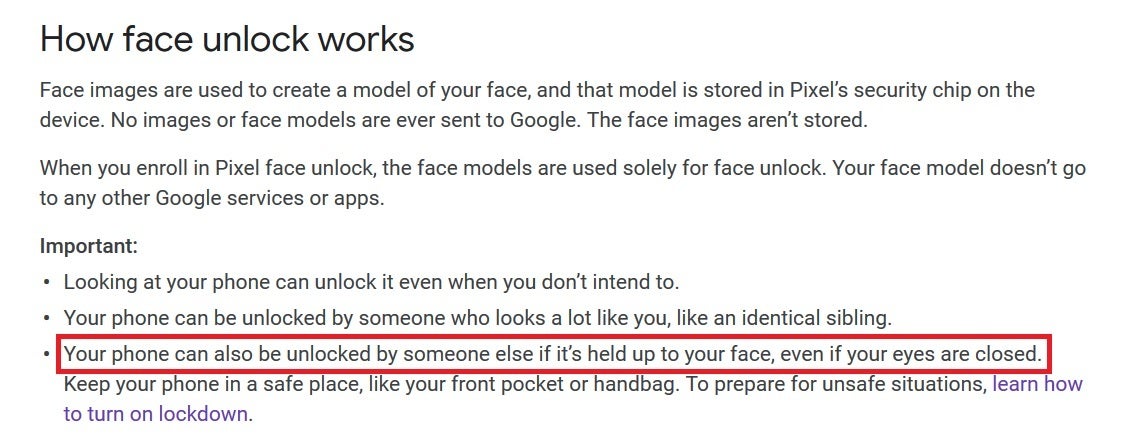 Google's support page reveals the big Face unlock security issue - Google's Face unlock on the Pixel 4 series has a major security flaw