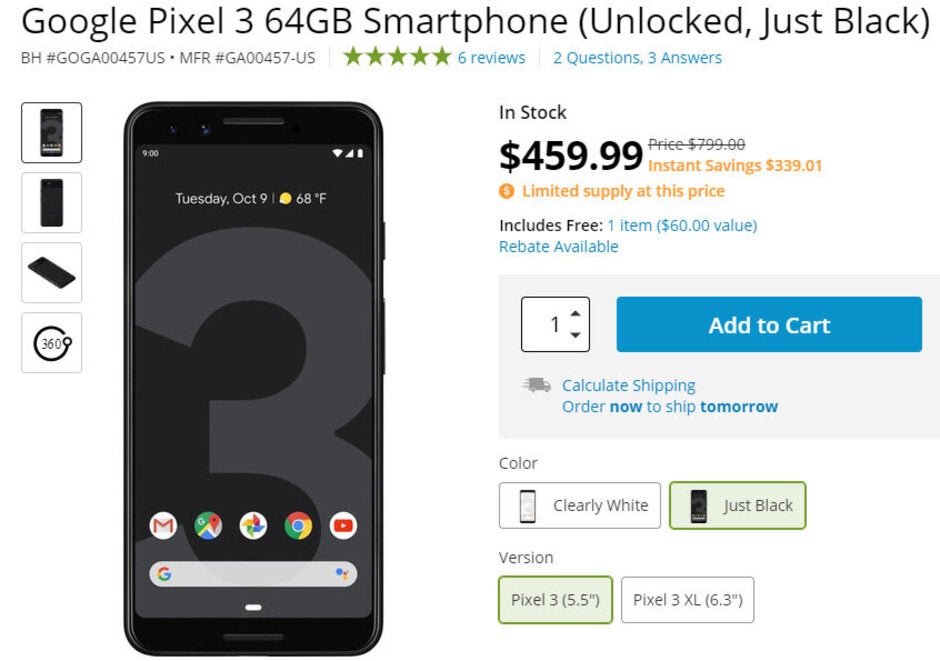 Deal: Save at least $330 on the Google Pixel 3 and 3 XL (unlocked, US warranty)