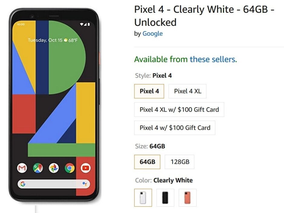 For a few hours, Amazon today had the 64GB Pixel 4 in Clearly White priced at $100 off - Amazon had one 64GB Pixel 4 model on sale today for a very limited time