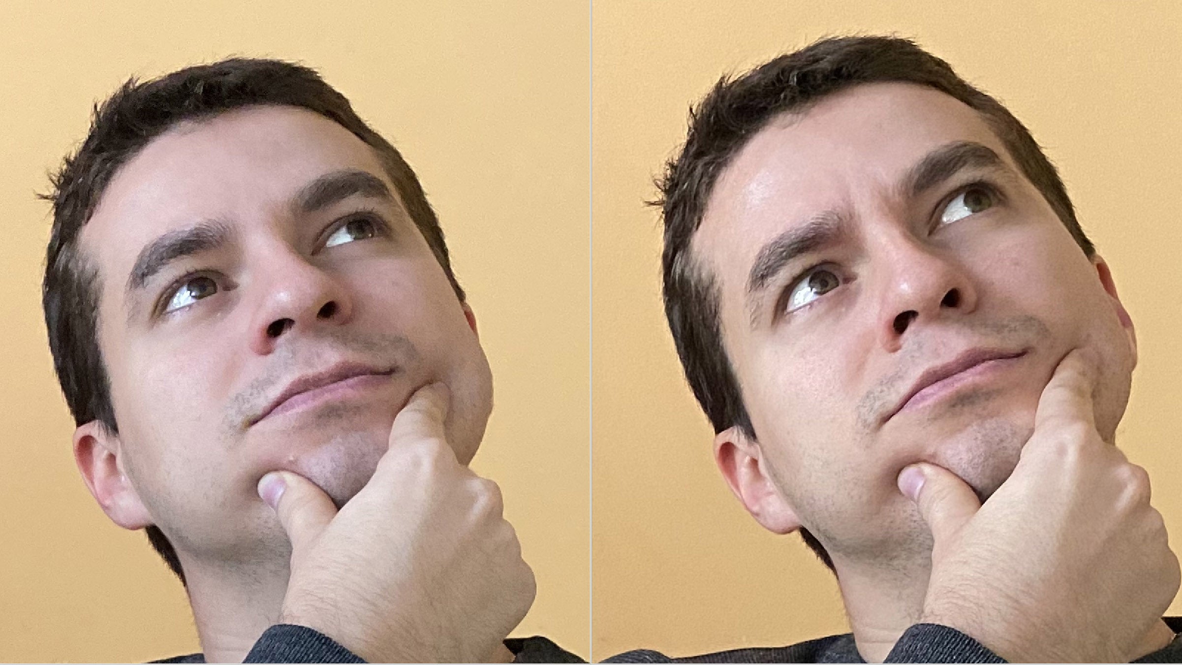 Regular photo on the left, Deep Fusion on the right (150% crop) - Deep Fusion demo: before and after