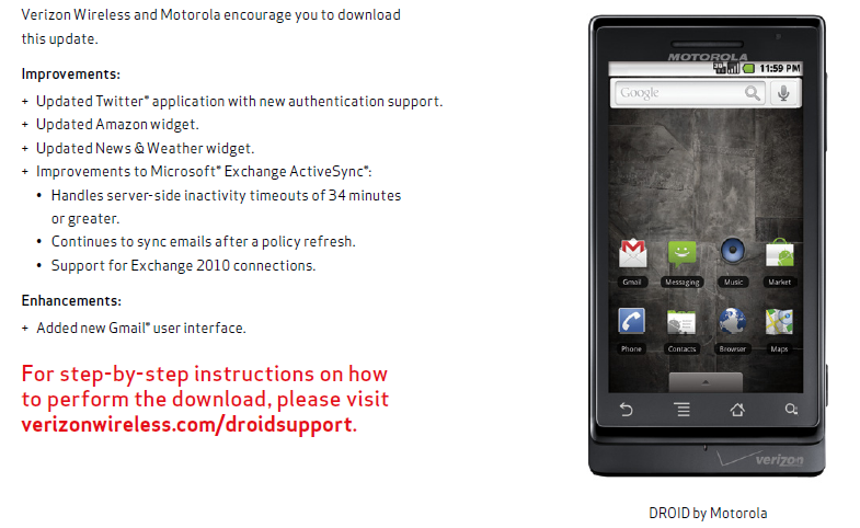 Sometime this week, Verizon will start the OTA upgrade of a new Froyo build for the Motorola DROID - First generation Motorola DROID to get minor OTA update soon