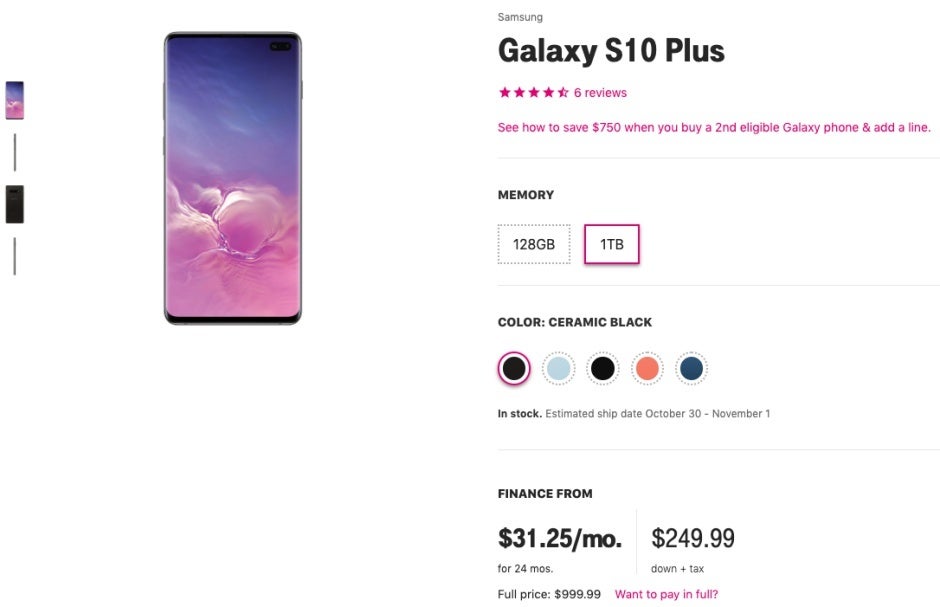 Samsung galaxy hot sale s10+ 1tb