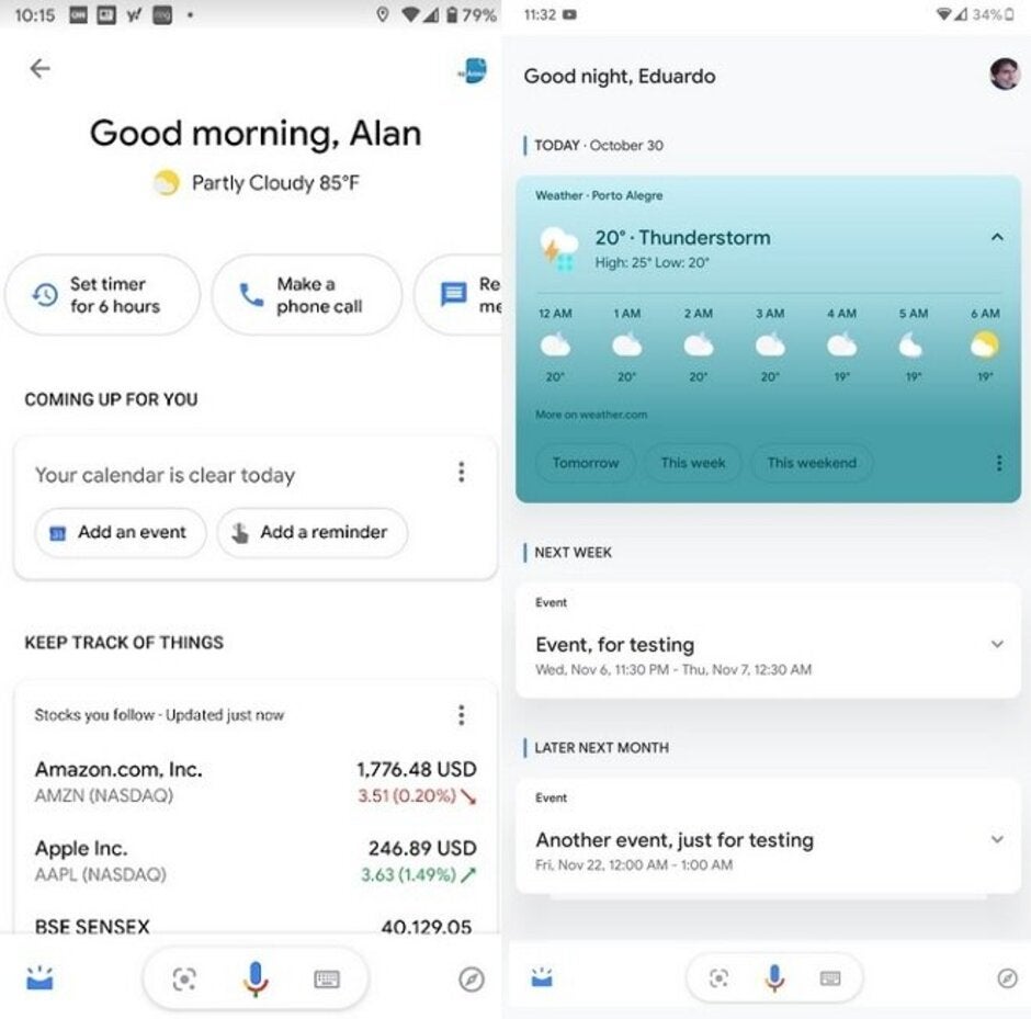 The current UI is on the left, the UI being tested on the right - Check out the easier to read Google Assistant Updates tab being tested