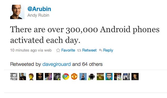 According to Andy Rubin, daily Android activations remain strong at 300,000 turned on per day - Android activations back up to 300,000 per day according to Andy Rubin