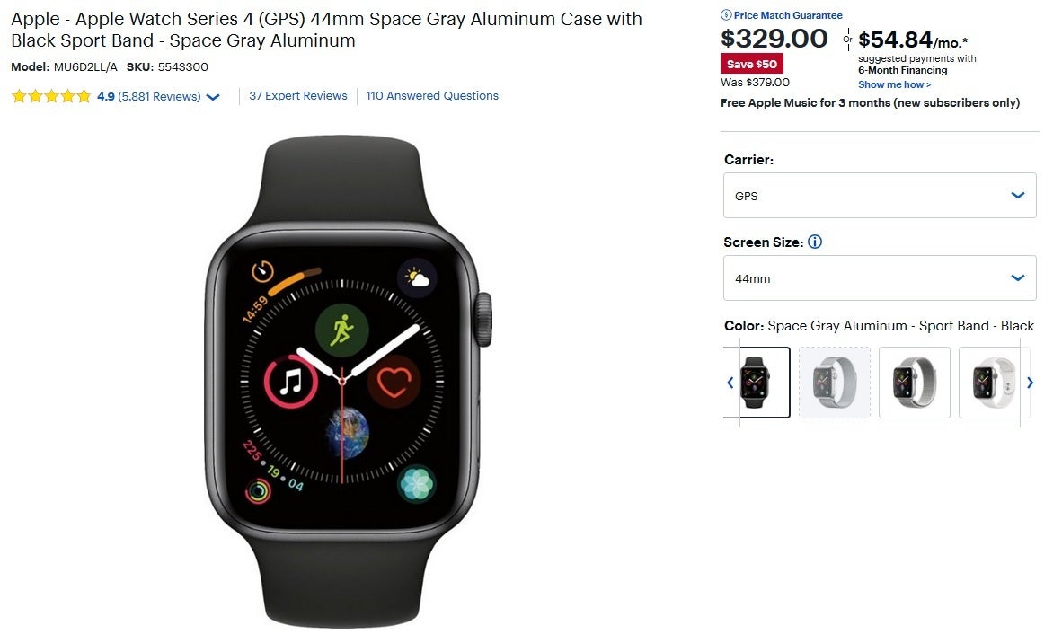 The 44mm Apple Watch Series 4 is $329 at Best Buy - Best Buy has a timely sale on the Apple Watch Series 4 (GPS)