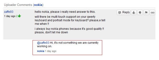 Portrait QWERTY? Multi-touch QWERTY input? Not working on it, says Nokia