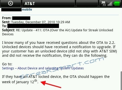 Froyo update for AT&amp;T's version of the Dell Streak is shelved until next year
