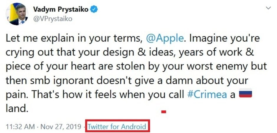 Ukraine's foreign minister calls out Apple on Twitter for making Crimea part of Russia - Apple will review its policies after siding with Russia on Crimea