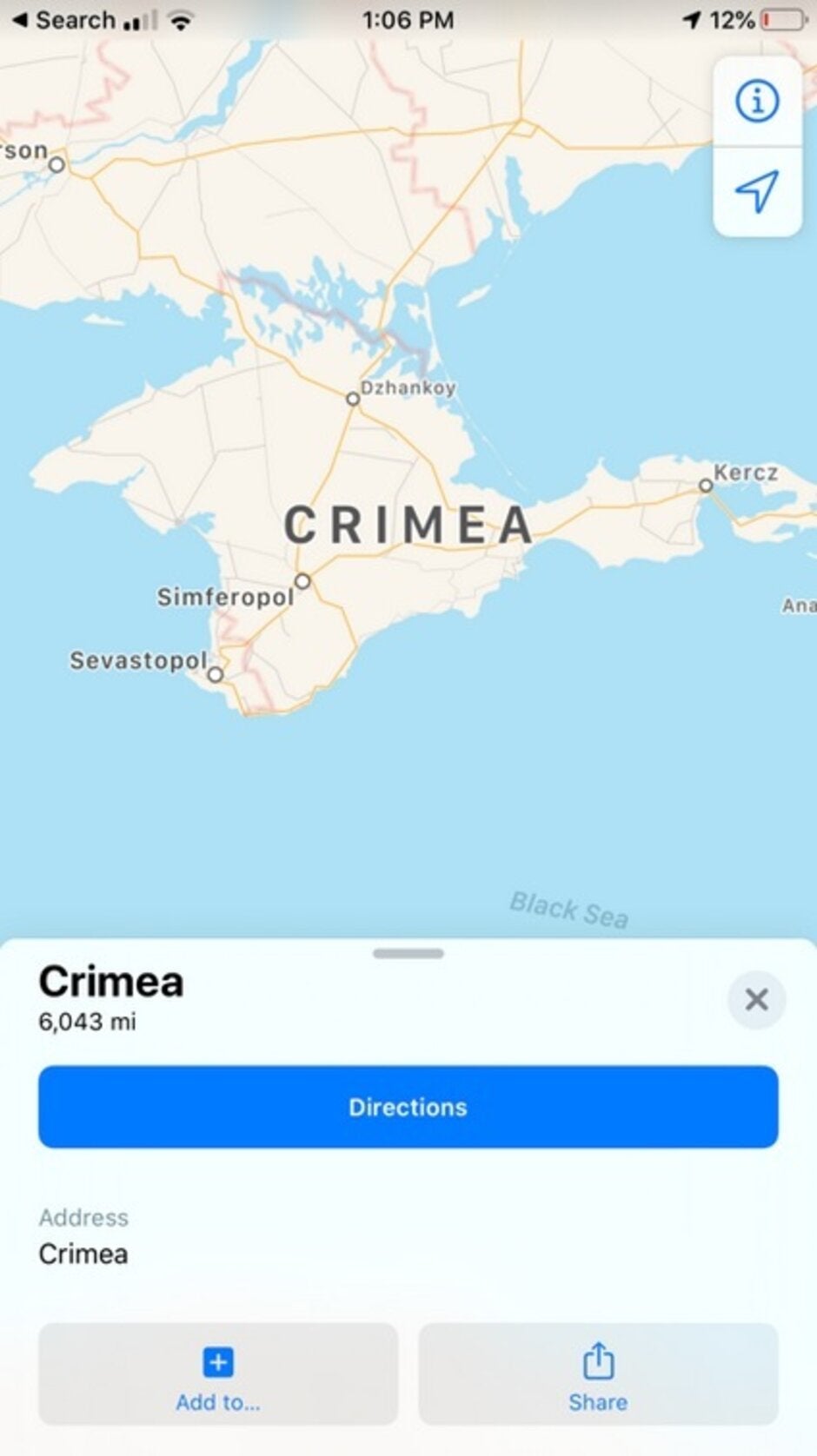 Crimea on Apple Maps in the U.S. - Apple will review its policies after siding with Russia on Crimea