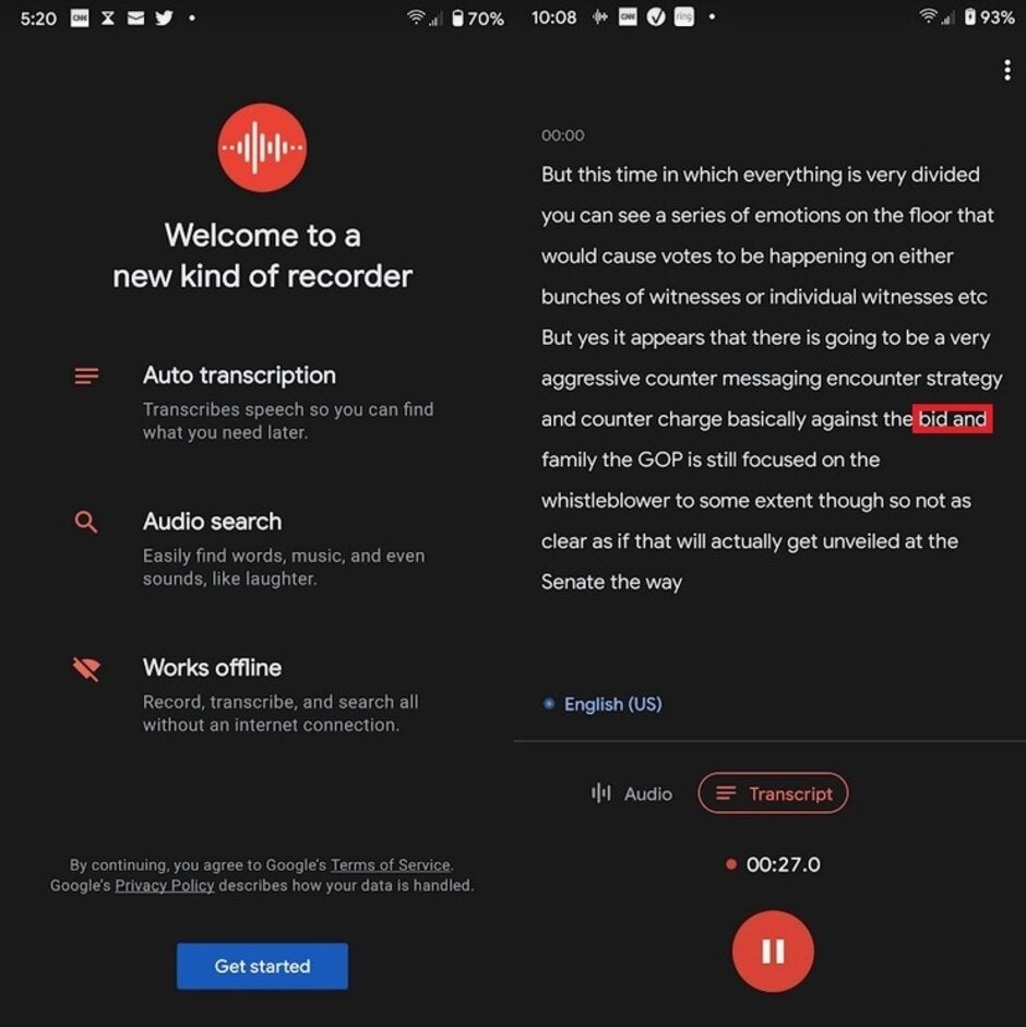 Google Recorder&#039;s real-time transcription feature on the Pixel 2 XL - Google&#039;s real-time transcription feature can now be installed on older Pixel models