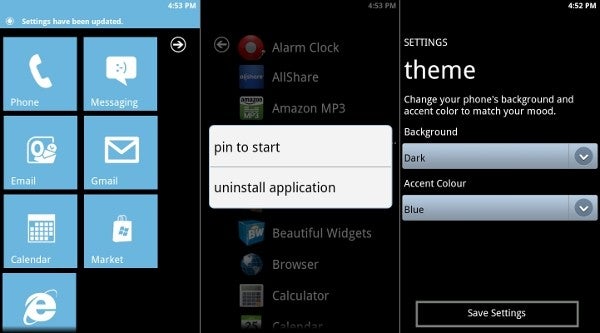 Windows Phone 7 interface ported to Android as a launcher