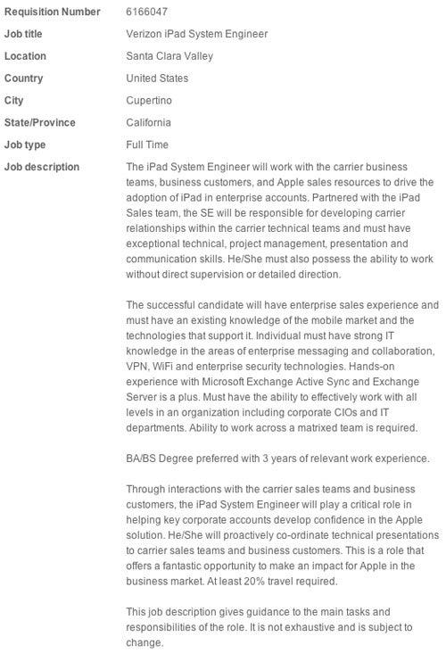Apple looking for Verizon iPad engineers