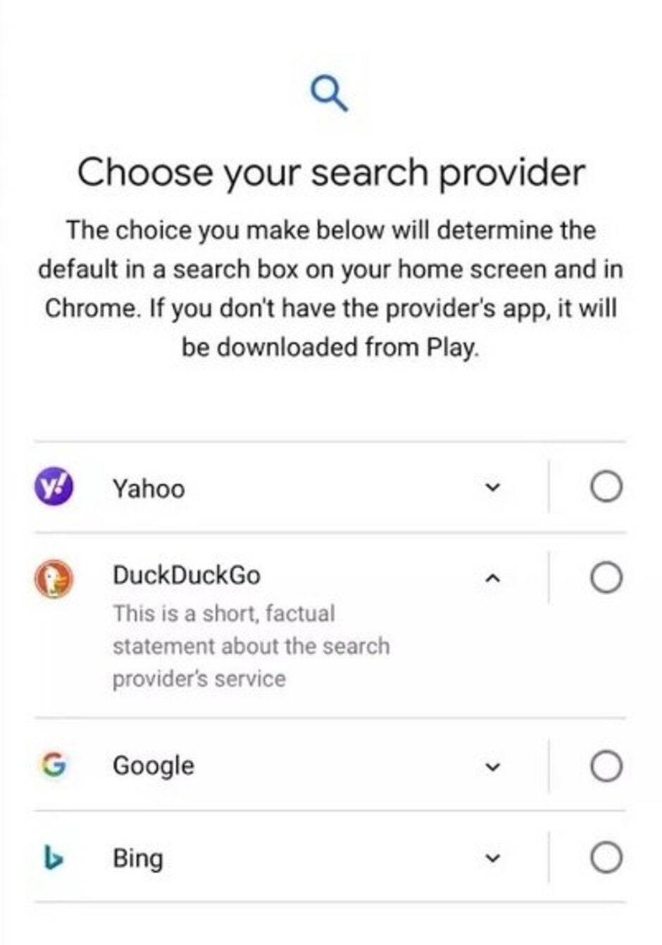 In the EU, Google asks Android users to select a default search engine based on a bidding system - Google gives European Android users the option of voting for a default search engine