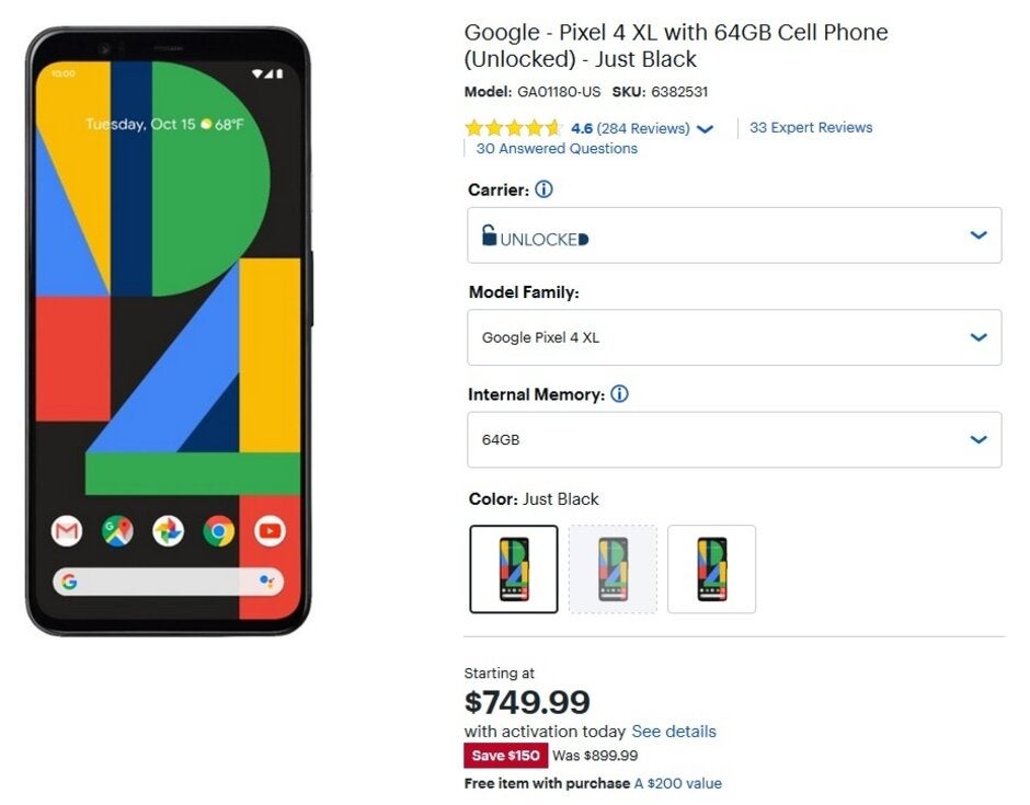 Google Pixel 4 - Just Black - 64GB - Unlocked