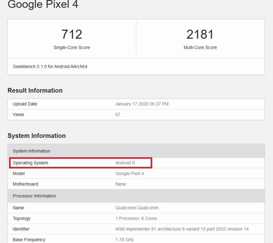 Android R surfaces on a Geekbench benchmark test - "R" you ready? Pixel 4 running the next Android developer preview is spotted