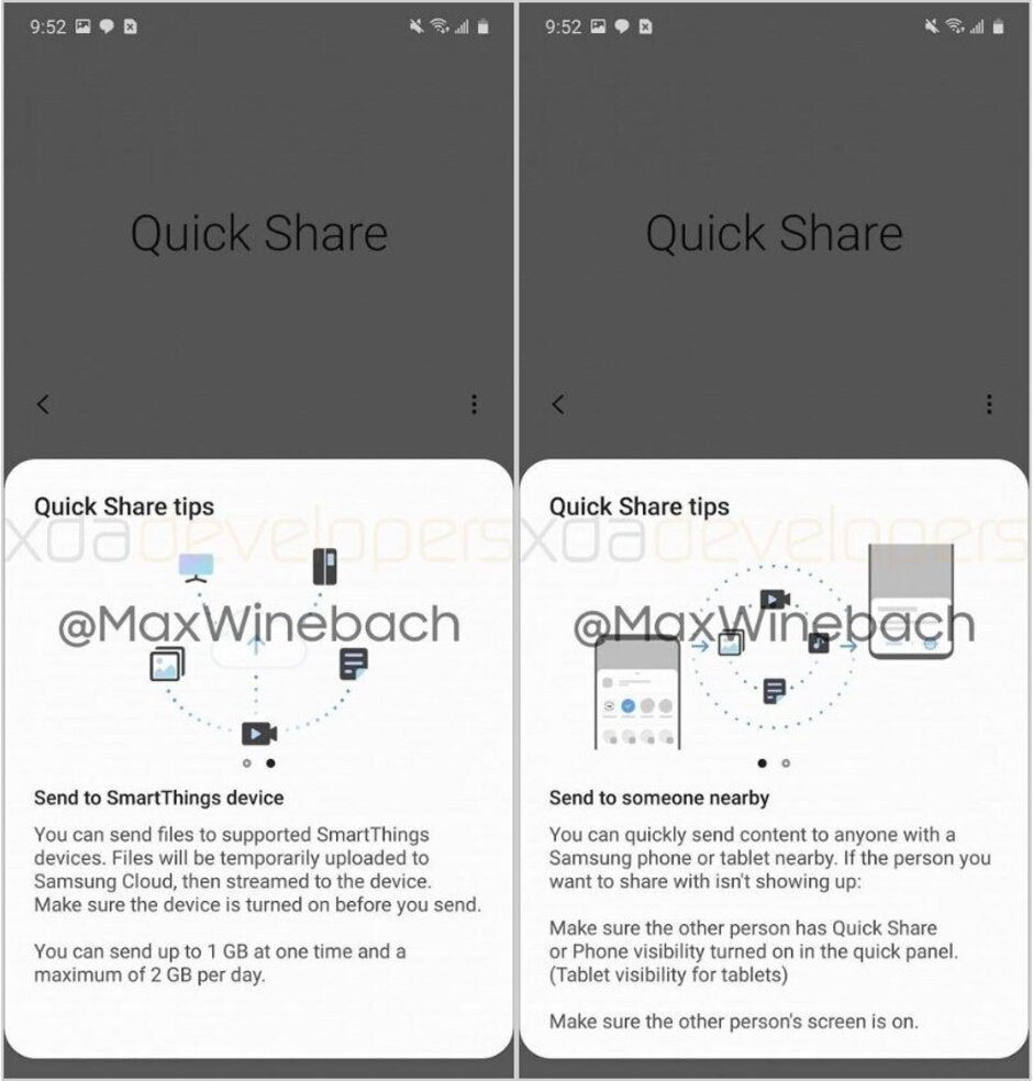 Screenshots from the Quick Share app - With Samsung’s answer to AirDrop, you can even send files to your fridge