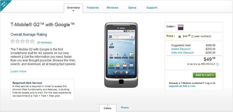 T-Mobile G2 can now be purchased for $49.99 with a contract online