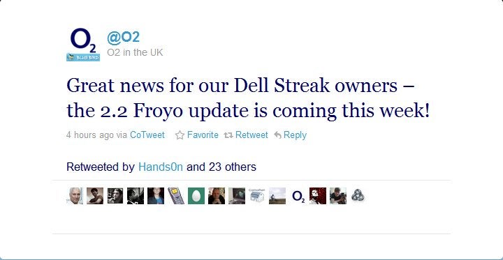 O2 UK expects to push out Android 2.2 Froyo update for the Dell Streak this week