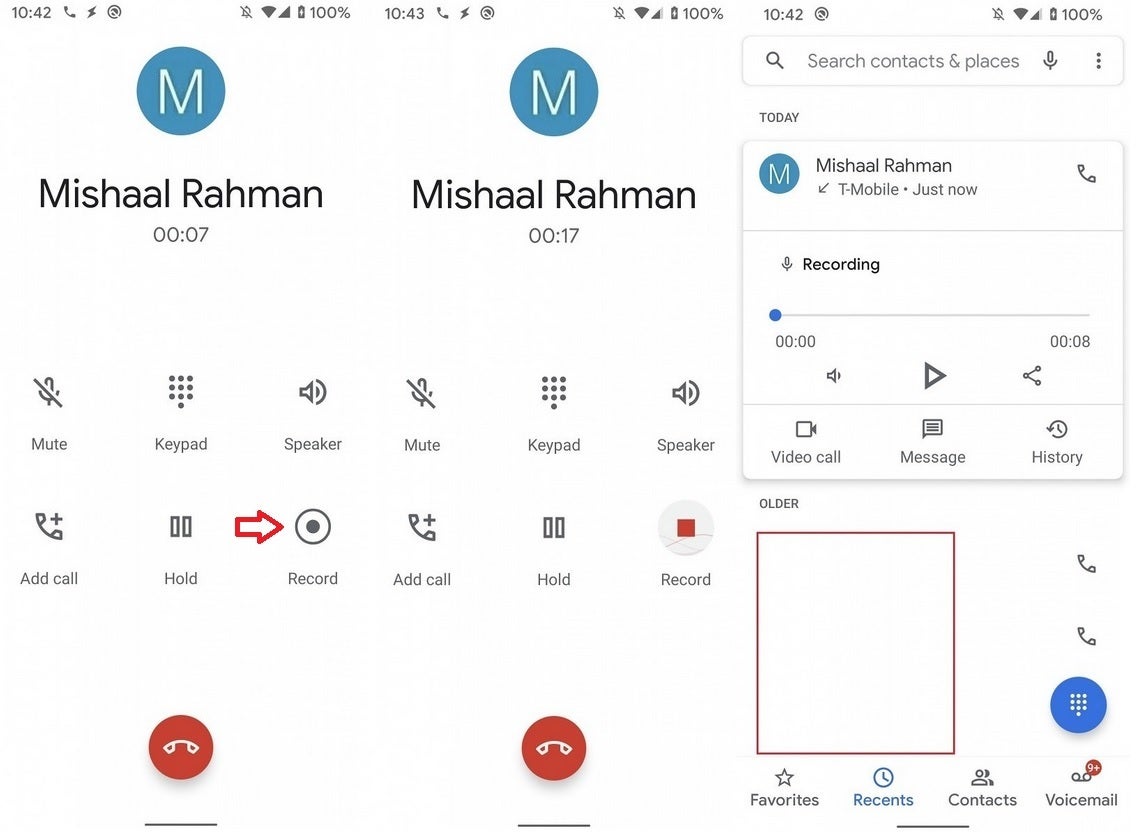 Screenshots of the call recording feature expected to hit some Android phones soon; image credit XDA - A native call recording feature for Android might be rolled out at any moment