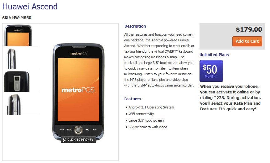 Affordable Huawei Ascend goes on sale through MetroPCS for $179