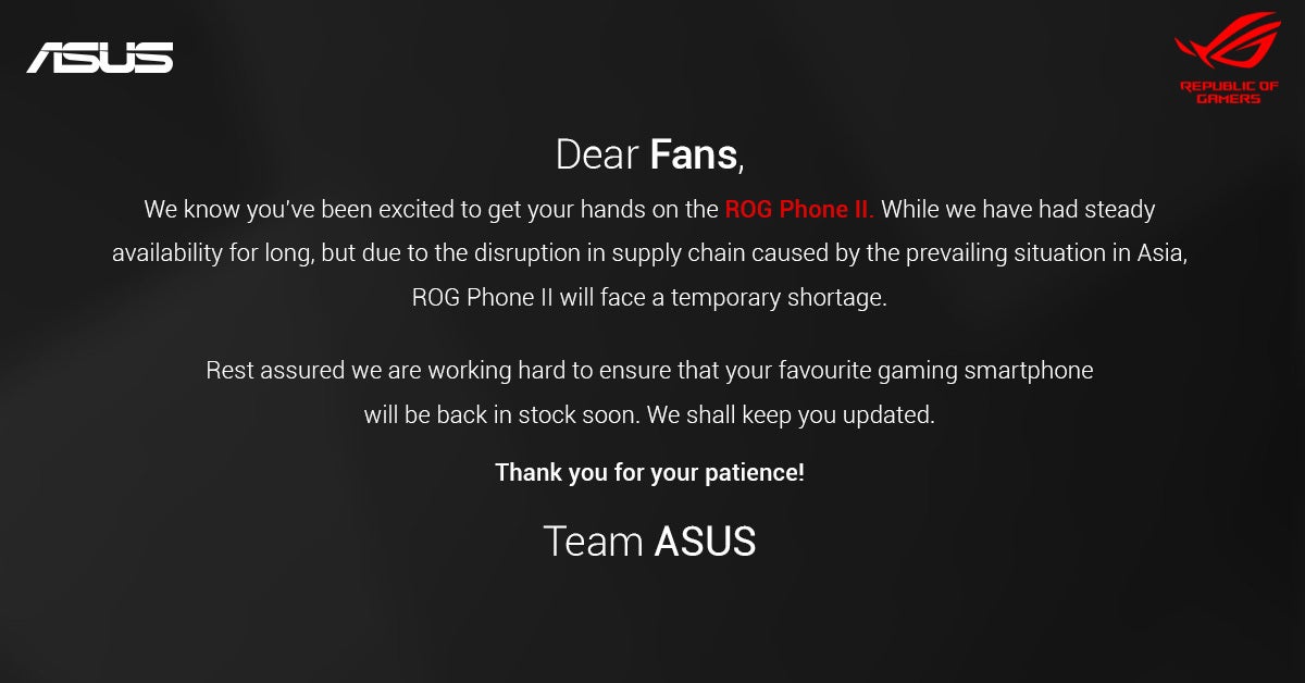 Asus ROG Phone II falls the latest coronavirus tech victim