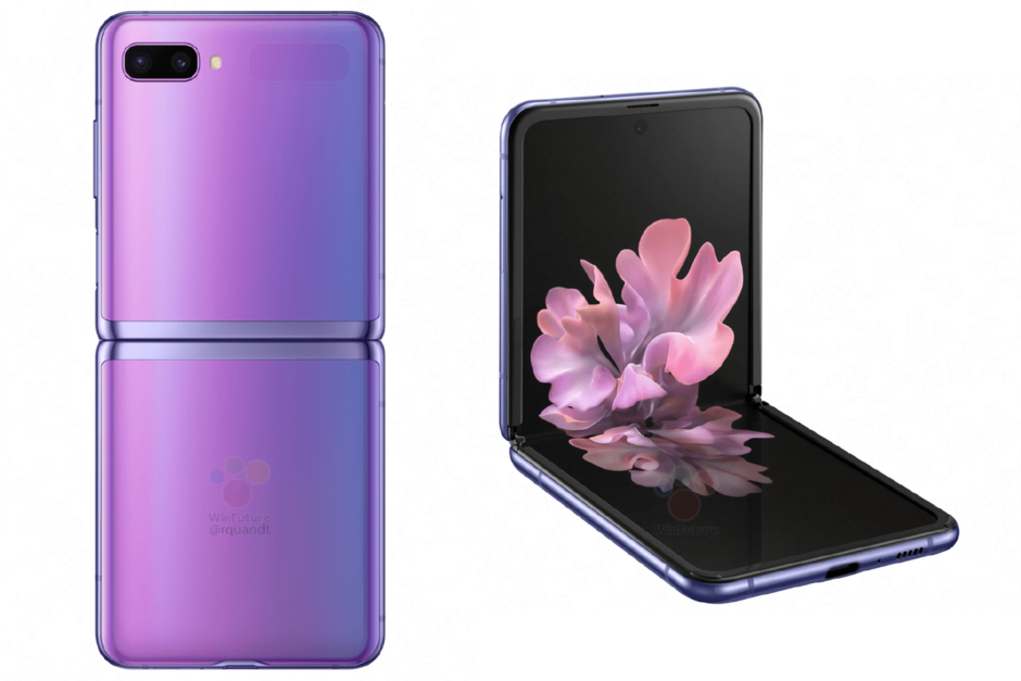 A press render of the Samsung Galaxy Z Flip in purple - Samsung Galaxy Z Flip appears on high-quality video days before unveiling