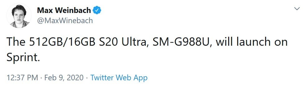 The Samsung Galaxy S20 Ultra 5G with 16GB RAM/512GB of storage will launch at Sprint - Sprint will reportedly launch the Galaxy S20 Ultra 5G model with 16GB of RAM