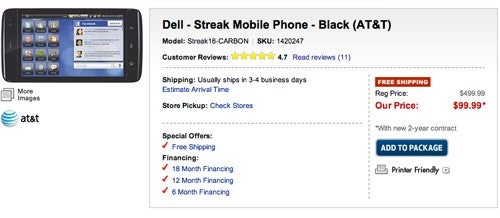 Dell Streak falls to $99 at Best Buy